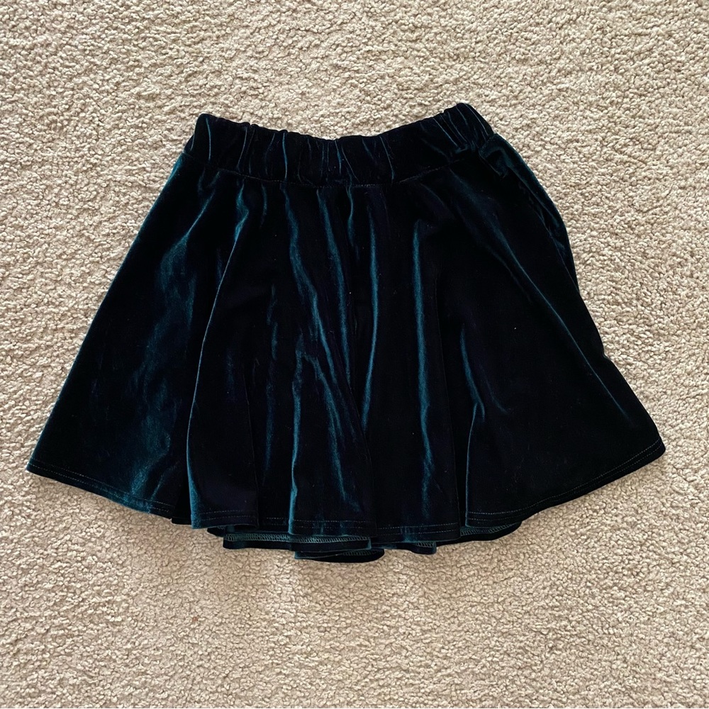 Dark Green Emerald Velvet Miniskirt - Small